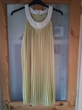Darling Chiffon Dress Pleated With Pearl Jewelled Neckline Size M