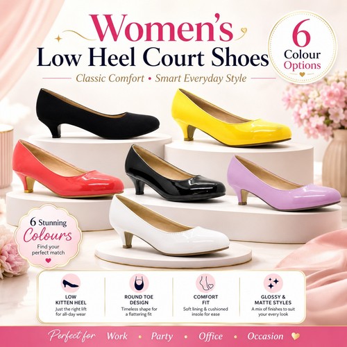Ladies kitten heel court shoes - court,