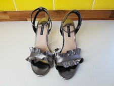 Stradivarious Metallic Silver Strappy Heels Size 4 / 37 Frill With Heel Tips