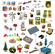 Dolls House Painting Flower Vase Book Phone Perfume Sewing Home Decor Cookware