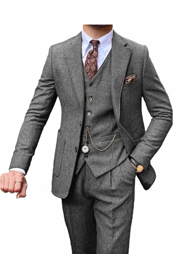 Men grey wool tweed - wool,