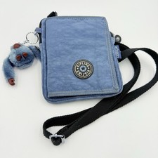 Kipling Blue Crossbody Pouch With Monkey Charm And Strap
