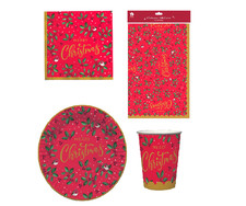 Merry Christmas Party Red Tableware Disposable Plates Cups Napkins Tablecloth UK
