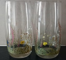 2 X ROYAL HORTICULTURAL SOCIETY FOX GLOVE DESIGN TALL TUMBLERS ~ UNUSED 