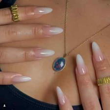 False nails Medium Almond Pink White Gradient Ombre 24pcs + nail tabs BN895