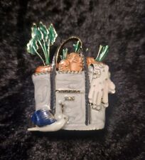 Vegetable Gardening Bag Vintage Art Deco Look Brooch With Carrots And Snail Grey