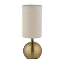 Table Lamp Modern Brass Brushed Metal Ball Touch Control with Natural Shade