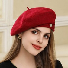 Women Stylish Knit Beret Winter Warm Felt Woolen Beret hat Lady Painter Cap