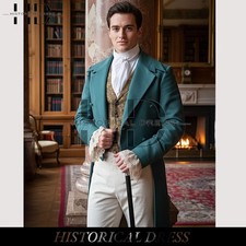 New Men's Green Gentleman's wool Regency Wedding Tailcoat Quick Shipping