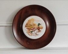 Vintage Mallard Duck Ceramic Wall Plaque , Framed in Solid Wood , 29.5cm Round
