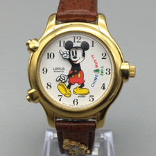 Vintage Lorus Disney Mickey Mouse Watch Brown Leather Alarm Chime New Battery