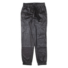 BERSHKA Leather Look Womens Trousers Black Regular Tapered Faux Leather W26 L25