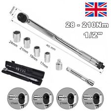 Ratcheting Torque Wrench 1/2" Socket Square Drive 28 -210Nm Wheel Wrench 17-24mm