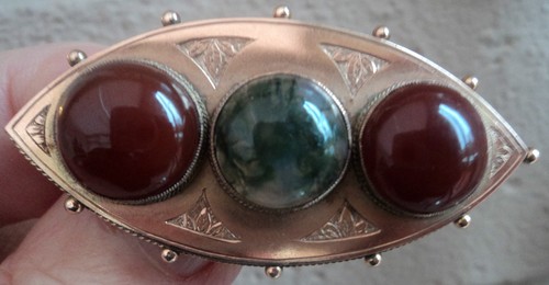 Gold moss agate brooch - gold,