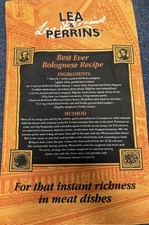 Lea & Perrins Bolognese Recipe Tea Towel - New Without Tags