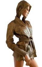 Genuine Leather Jacket hooded upcycled leather zip off metallic 