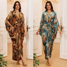 Floral Print Abaya Women Muslim Long Robes Evening Moroccan Kaftan Dubai Dresses