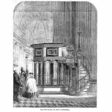 LONDON The New Pulpit at St Pauls Cathedral - Antique Print 1861