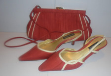 LADIES SIZE EU 37  UK6/7 JACQUES VERT RUSSET SLINGBACK SHOES & MATCHING HANDBAG