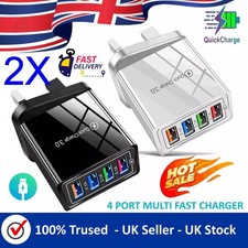 2 x 4 Multi-Port Fast Quick Charge USB Hub UK Mains Plug Adapter UK Wall Charger