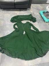 Pakistani Dress Green Anarkali Frock  With Dupatta And Tassal At Back  Size M