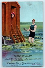 POSTCARD SHOP GIRL IN BATHING MACHINE - BAMFORTH HUMOUR - 1911 - 1684