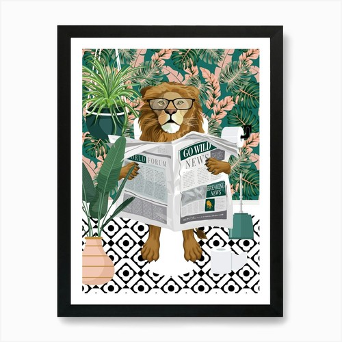 Lion toilet bathroom art - on,