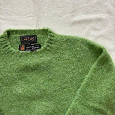 BEAMS PLUS Shaggy Dog Shetland Wool Knit Sweater XS Green Made in Scotland Japan