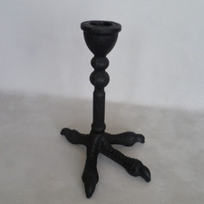 Cast Iron Candlestick. Claw Bird Foot Talon. Black, Gothic 16cm tall. VGC