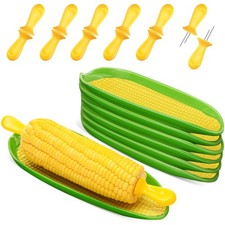 18 Pcs Corn Cob Holders and Dishes Set Stainless Steel Corn on the Cob Holder...