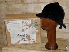 Vintage Black Velvet High Crown Hunting Cap Hat By PATEY London - 55cm 6 3/4