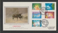 GB 1987 SG1375-9 Silk FDC Sothebys-36-Christmas-"Donkeys in the Snow"-TS Cooper
