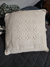 Pair Crochet Handmade Scatter Cushions Ivory Off White Cream Vintage Style