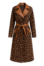 Leopard Print Coat Belted Faux