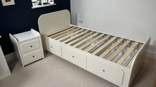 White Single Bed & Bedside Cabinet