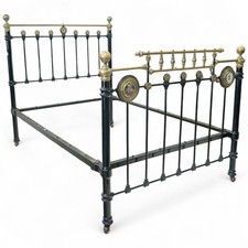 Victorian Brass & Cast-Iron Double Bed Frame Decorative Roundels Starburst Motif