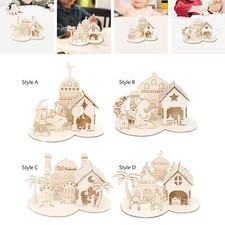Eid Mubarak Wooden Ornament Ramadan Table Decoration Collectible Assembling for