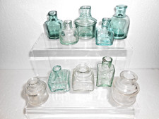 Collection of 10 Different Antique Old Ink Bottles
