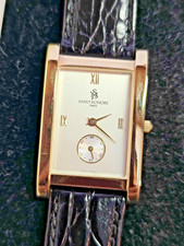 SAINT HONORE Watch Luxury Black Leather Strap 18k Gold Electroplated- READ