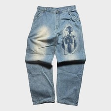 Vintage Makaveli Jeans Tupac Shakur Rare Men's Blue Denim Super Baggy Fit 38x34