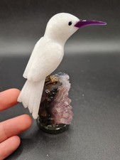 Brazilian Crystal Bird Carving – Quartz & Amethyst – Gemstone Ornament