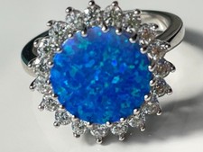 Sterling silver '925' and round fire opal/clear stone cocktail ring band size P