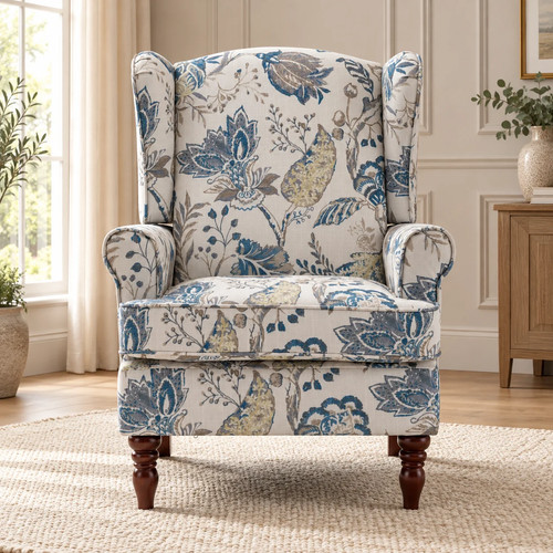 Blue botanical wingback chair - wingback,