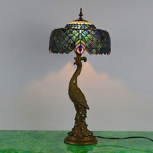 Tiffany peacock table lamp - lamp, 3