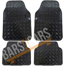Shiny Black Checker Style Design Chrome Look Car Rubber Floor Mats Heavy Duty