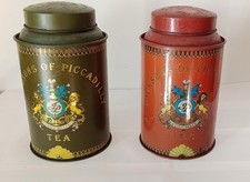 2 x Vintage JACKSONs of PICCADILLY Tea tin. 1 green 1 red 16cm 6.5" high