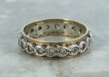 9ct GOLD & SILVER Vintage Round White SPINEL Eternity Ring, Size O, 5.17g - H09