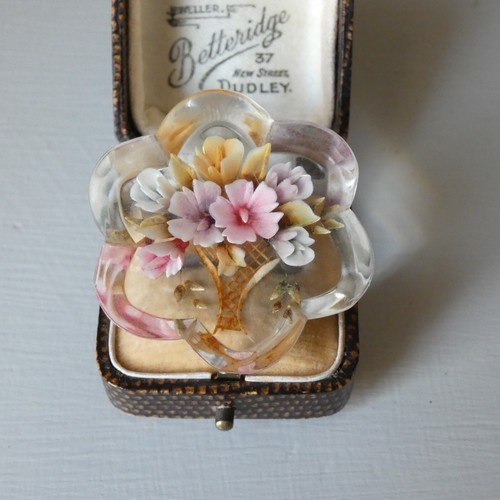Reverse carved lucite brooch - reverse,