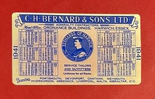 1941 CALENDAR  ADVERT TRADE CARD+NOTES FOR ADMIRALTY CONTRACTOR SERVICE TAILORS