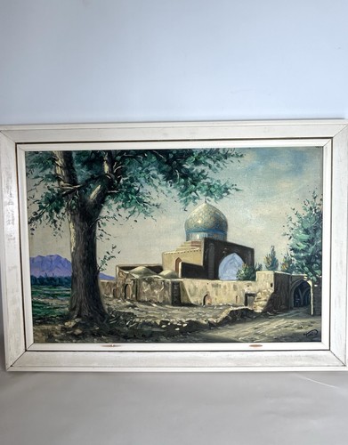 Vintage mosque oil painting - oil, on